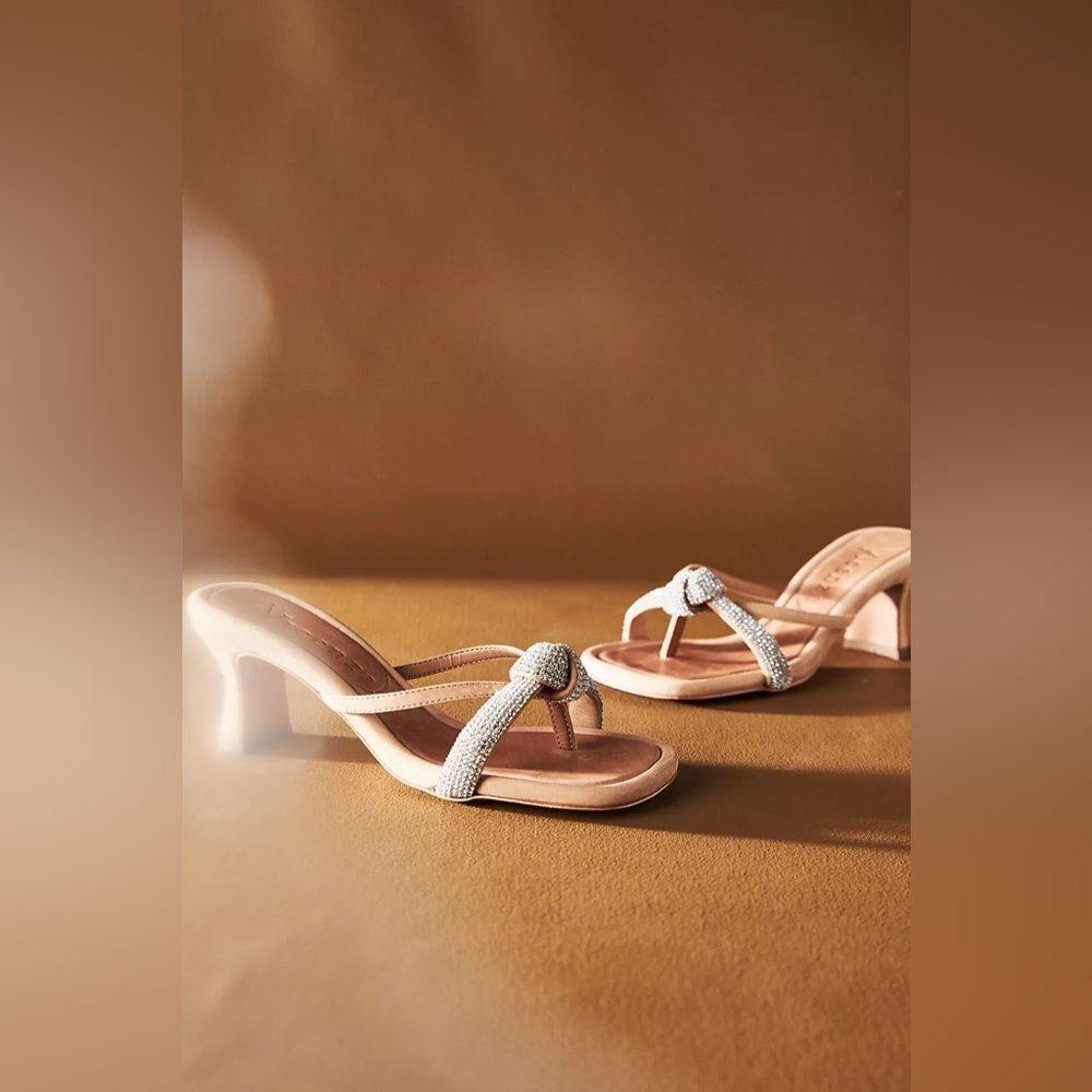 Anthropology Shoes | Vicenza Rhinestone Knot Kitten-Heel Mules – Size 8